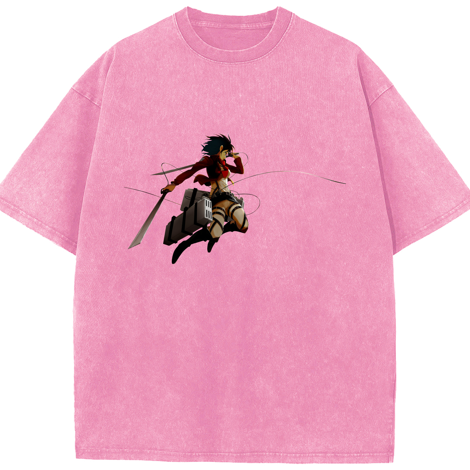 （画像用） 進撃の巨人 ミカサ·アッカーマン Attack on Titan Mikasa Ackerman 綿100% ヴィンテージ風 半袖Tシャツ（フロントプリント）
